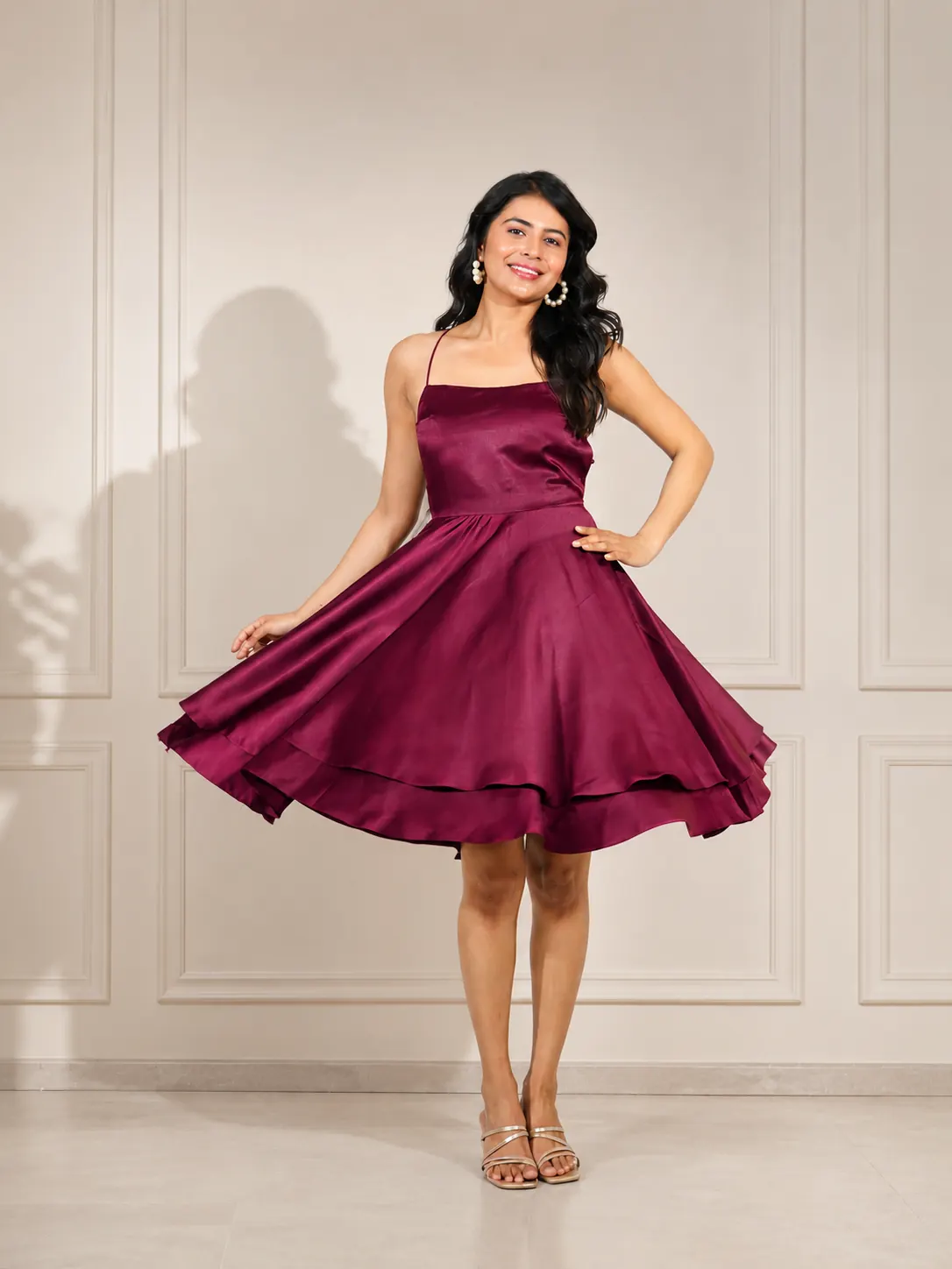 Bordeaux Wine Silk Evening Gown