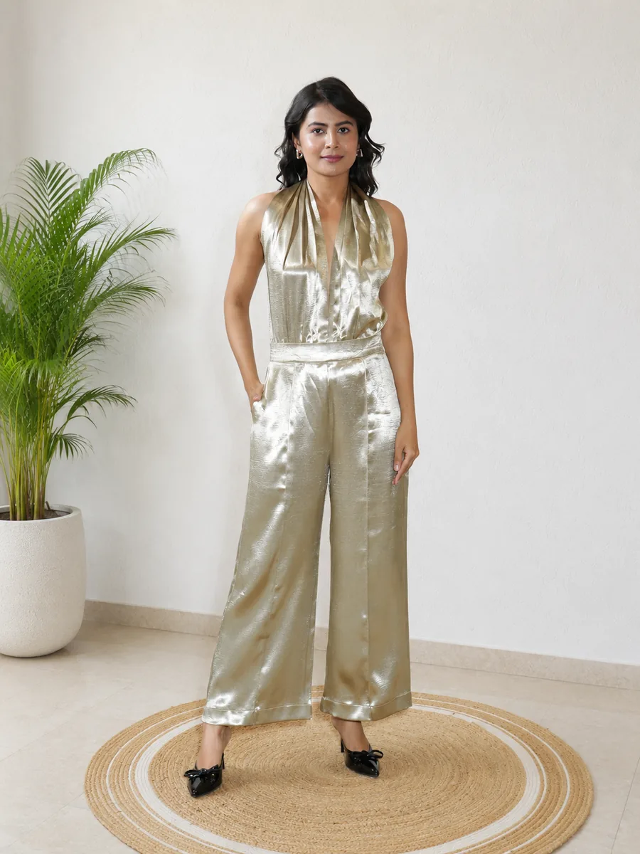 Champagne Luxe Halter Jumpsuit — thumbnail 2