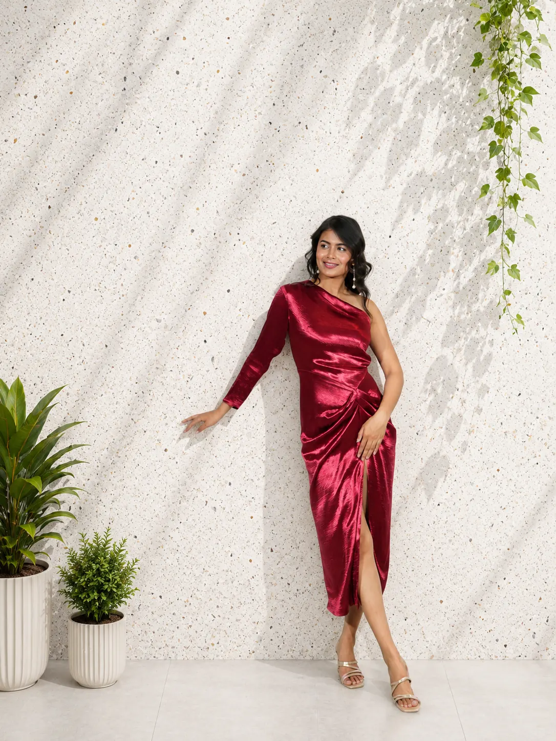 Ruby Drape Satin Evening Dress — thumbnail 3