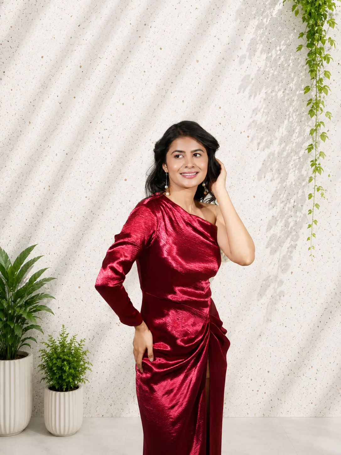 Ruby Drape Satin Evening Dress