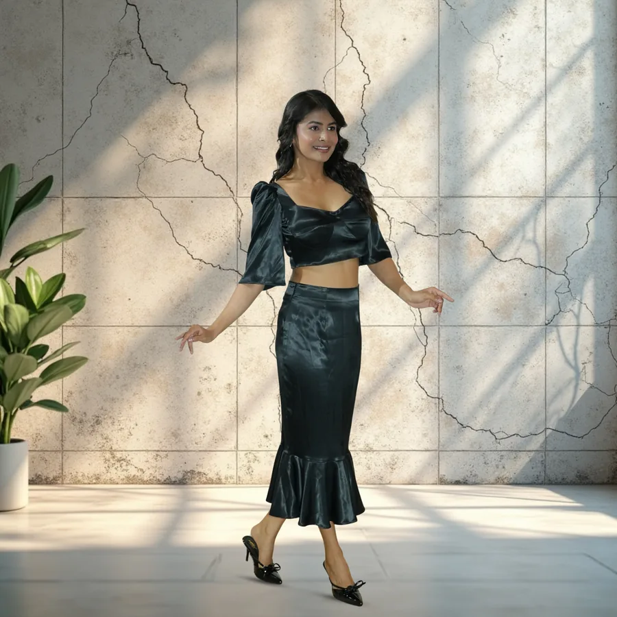 Velvet Crop Top with Flared Skirt Co-ord Set — thumbnail 3