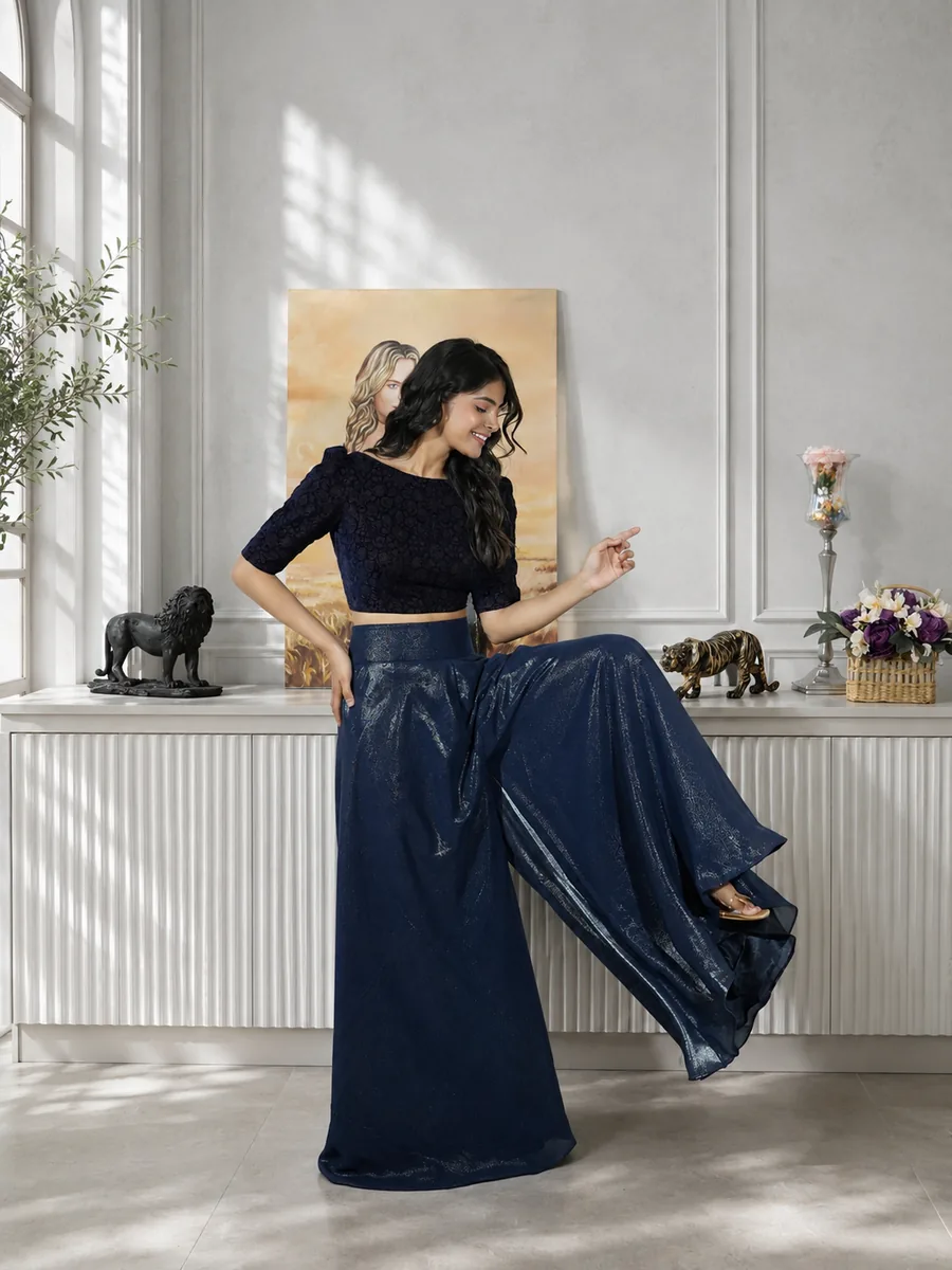 Velvet Crop Top with Flared Skirt Co-ord Set — thumbnail 4